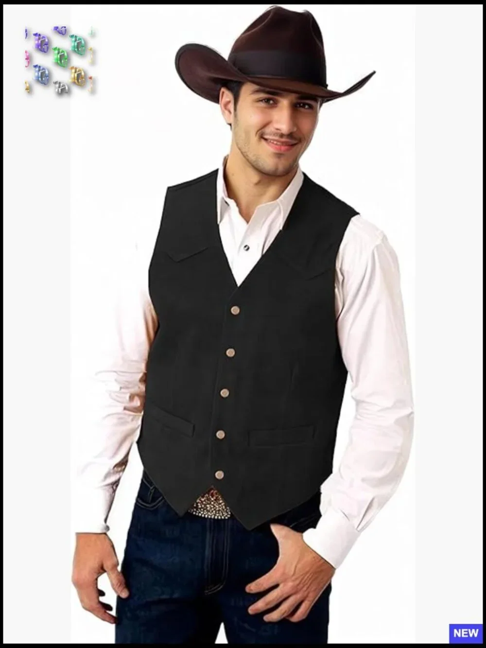 Suede Leather Vest Casual Cowboy Western Mens Waistcoat V-Neck Sleeveless